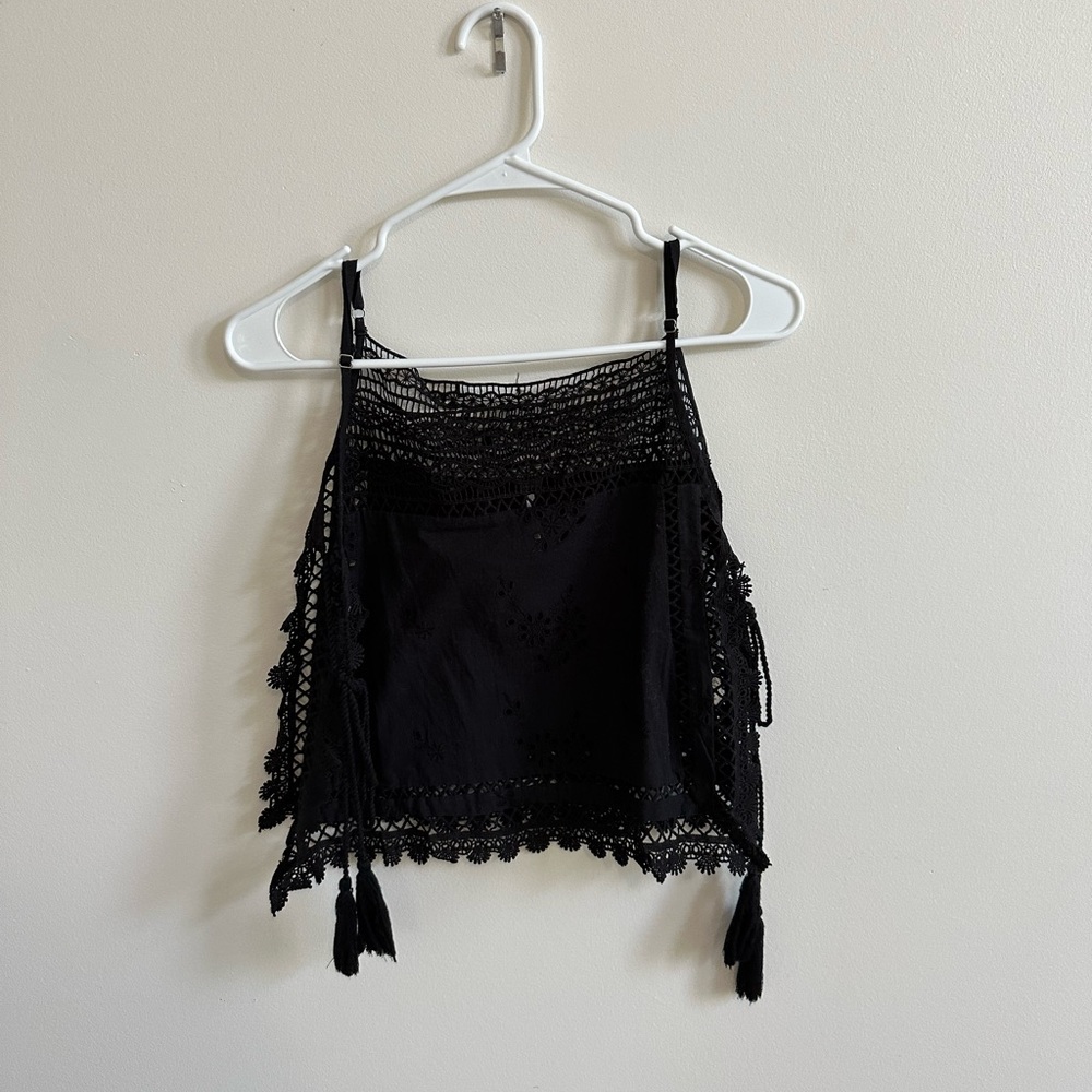 free people lace/crochet black tank top crop top
